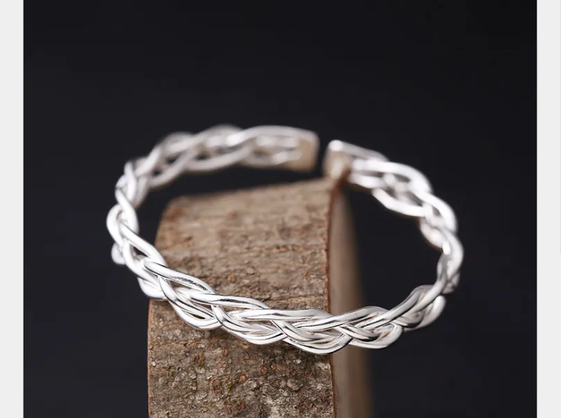 Женский плетеный браслет из серебра 990 пробы с текстурой | Украшения и аксессуары