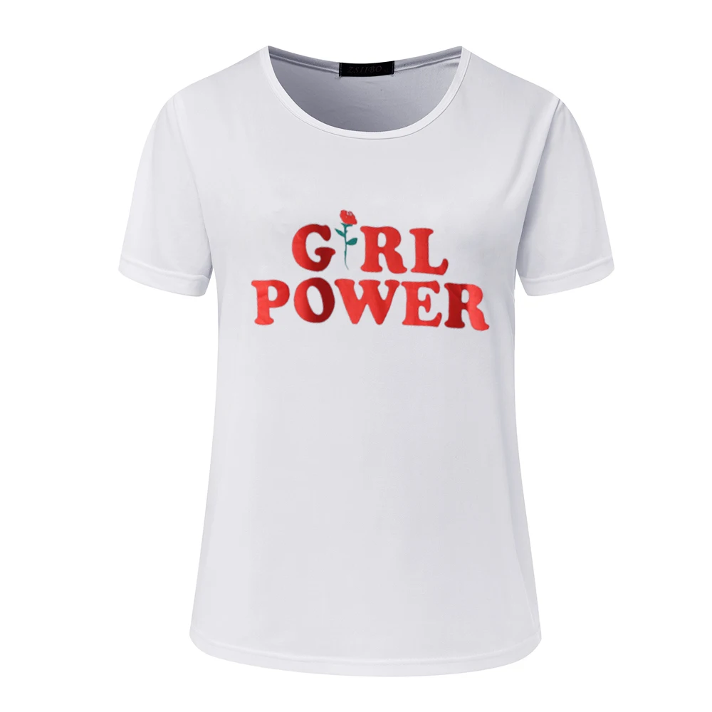 Женская футболка с короткими рукавами летняя в Корейском стиле принтом Power и Feminism