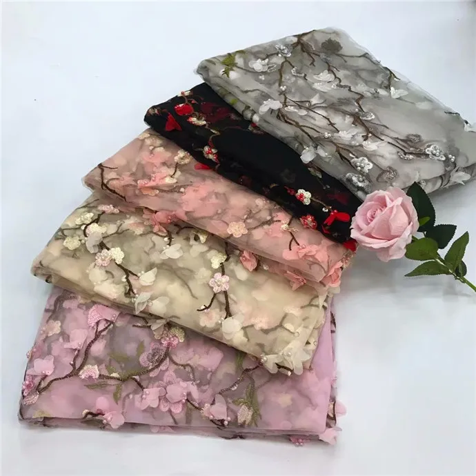 5 ярдов в партии золотистая французская кружевная ткань бисерная 3D Цветочная