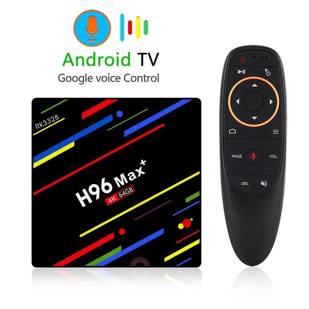 

H96 Max + ТВ-приставка, голосовое управление, Android 8,1, Смарт ТВ-приставка 4 Гб 64 ГБ, четырехъядерный процессор RK3328, 64 бит, Cortex-A53, Full HD/H.265, двойная WiFi ...