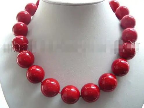 

18" Natural 20mm Red Round Shell Pearl Necklace