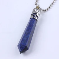 100 unique 1 pcs charm silver plated lapis lazuli hexagonal prism pendant fashion jewelry 9x60mm