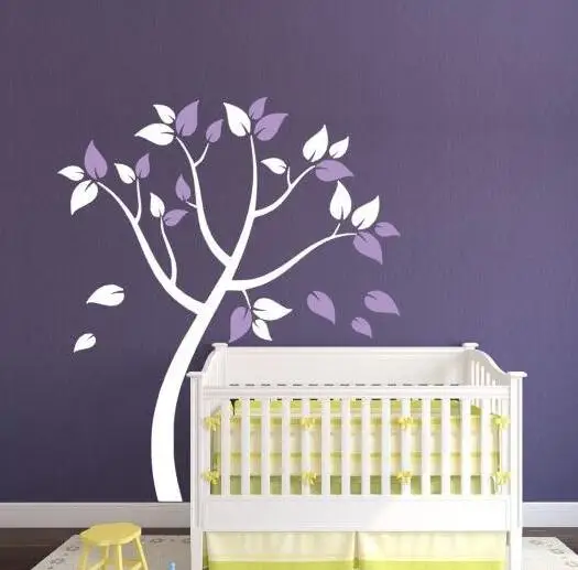 Tree Wall Decal For Nursery Two Colors Of Leaves Living Room Tv Sofa Background Decor Removable Colorful Stickers Mural ZA845 | Дом и сад