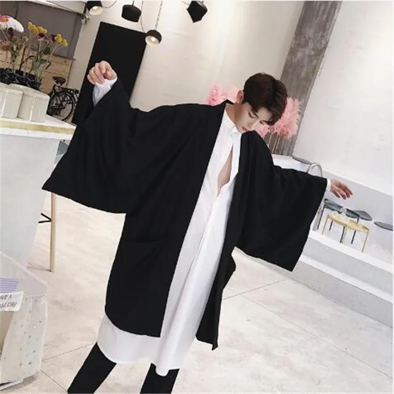 Мужской кардиган кимоно в стиле Харадзюку Повседневная Свободная длинная куртка - Фото №1