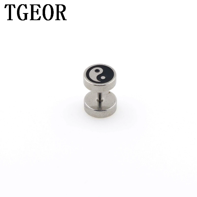 free shipping illusion cheaters 20pcs 1.2*6*8/8mm Stainless Steel double side drop black oil Tai Chi piercing fake plugs