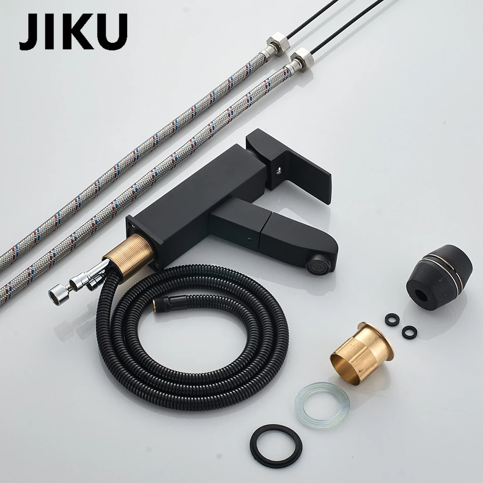 JIKU полная медная втулка для слива черная латунь ретро Ванная раковина кран Одиночная Вращающаяся ручка носик кухонный смеситель