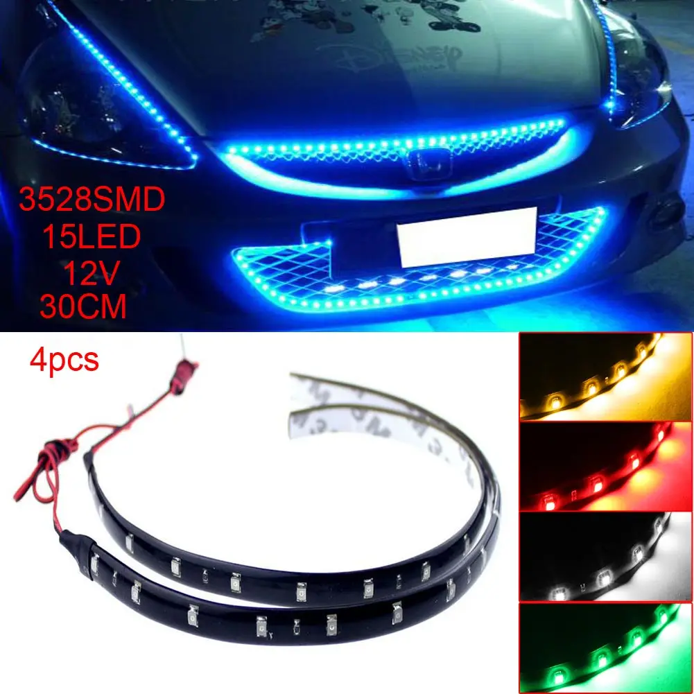 4pcs RGB Led Bar Strip 30cm 3528 SMD 15 LED Flexible Strip Lights 12V Car Auto Truck led Strip Light Waterproof Decor Lighting