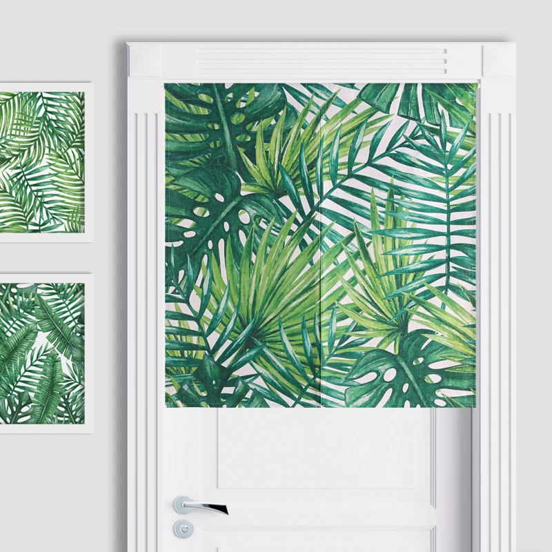 Новый льняной Норен японский стиль занавес для двери зеленый тропический