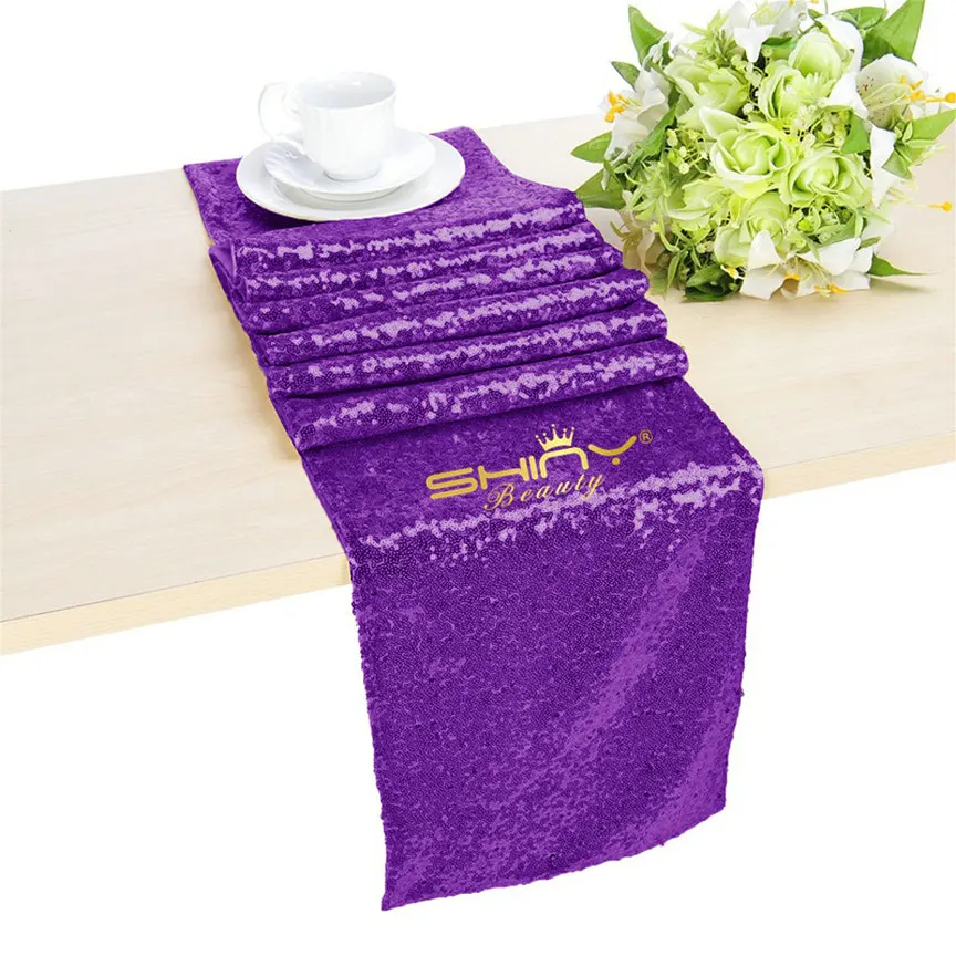 ShinyBeauty 12x48in-30x125cm розовый блесток настольная дорожка, Блестящие Блестки Ткань дорожка для события/свадьбы/вечерние украшения - Цвет: purple
