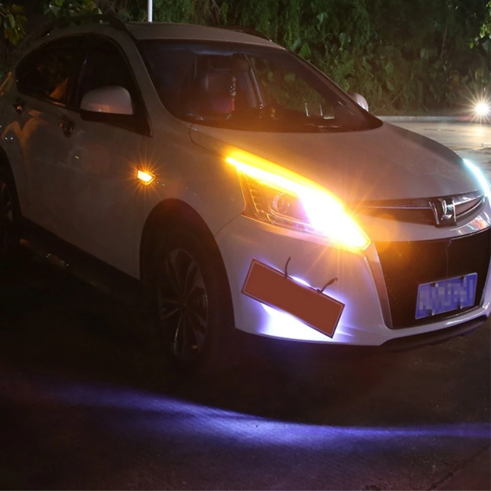 1 пара 60 см гибкий автомобильный DRL ходовой сигнал поворота белый Янтарный/красный светодиодный светящийся бар силиконовый дневной ходовой светильник головной светильник