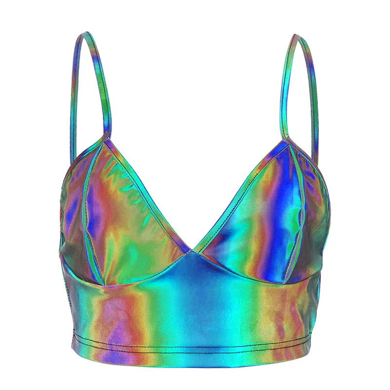 EVERAFTER, сексуальный, v-образный вырез, светоотражающий, camisole cami, для женщин, лето, открытая спина, ремень, тонкий, без косточек, базовый, короткий топ, модные топы - Цвет: Silver