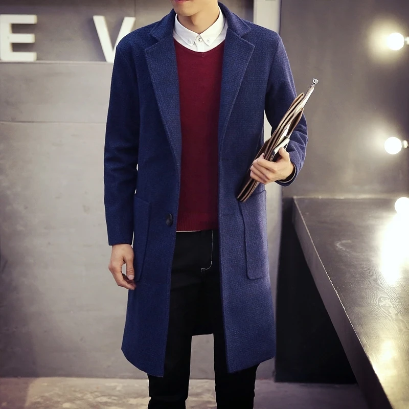 2018 Новый весна осень мужские зимние куртки шерстяные бленды бушлат Мужская