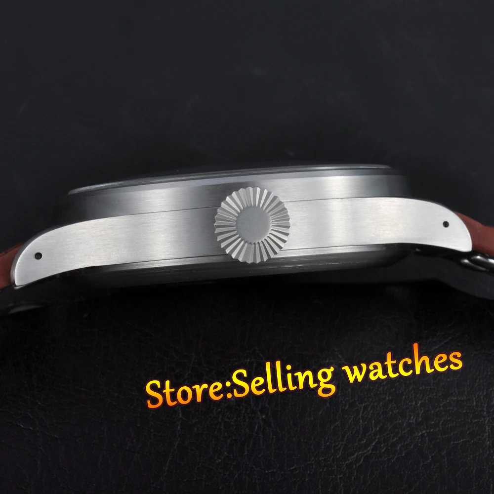 55 мм Parnis черный циферблат с желтыми отметками Пряжка для установки 6498 часы ручным