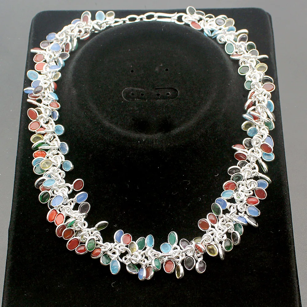 Hermosa multi драгоценные камни Великолепный красный коралл черный оникс перидот 925