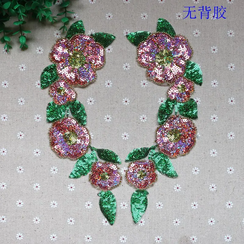 Блестки патч ткань паста воротник цветок Кружева Бисер Вышивка Одежда