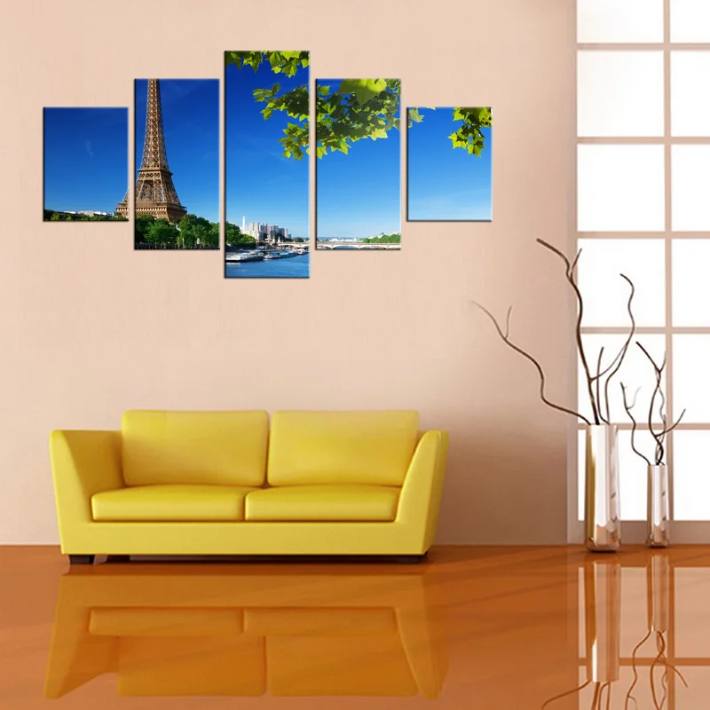 Картина на холсте с изображением Эйфелевой башни солнечного света 5 шт. | Дом и сад