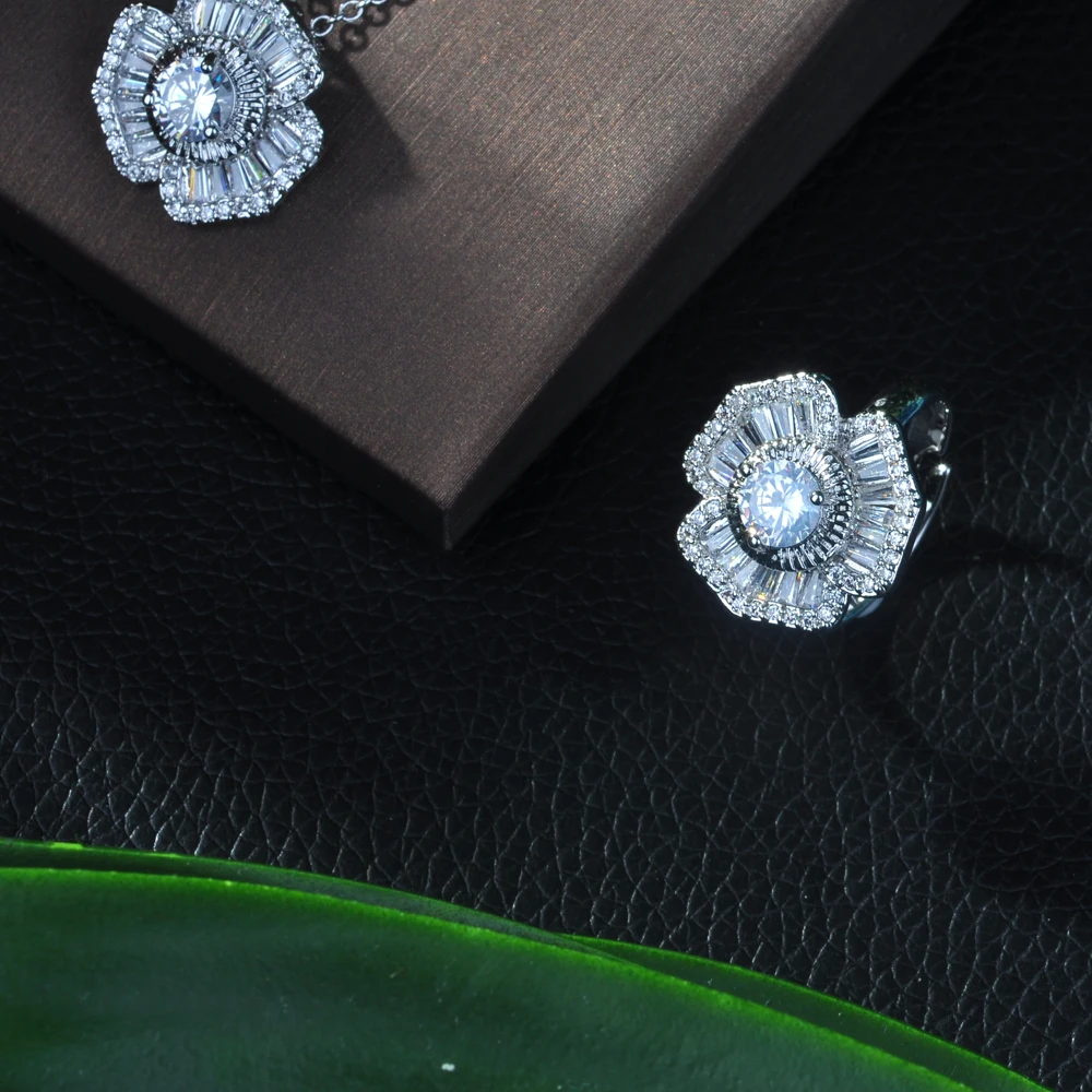 Роскошный набор украшений для женщин hiневесты серьги и кольцо с фианитом 4 шт.