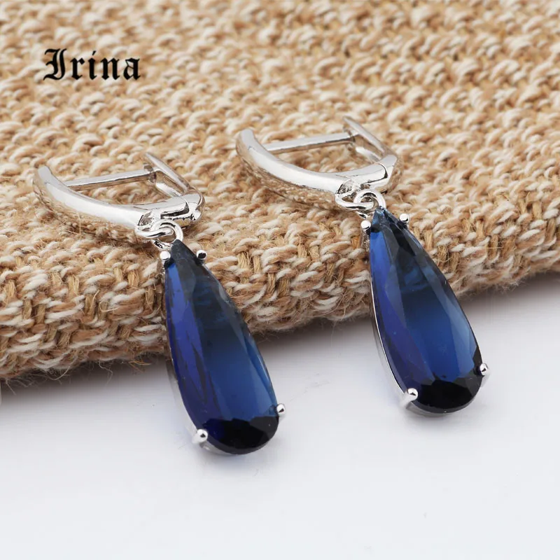 Blue Irina 11 видов цветов, новые длинные серьги для женщин, модные вечерние ювелирные изделия из белого золота, висячие серьги с цирконием WS10176 - Окраска металла: Blue