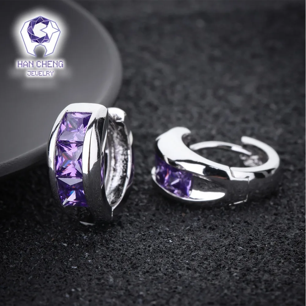 HanCheng новые модные роскошные серебряные круглые петли драгоценного камня AAA