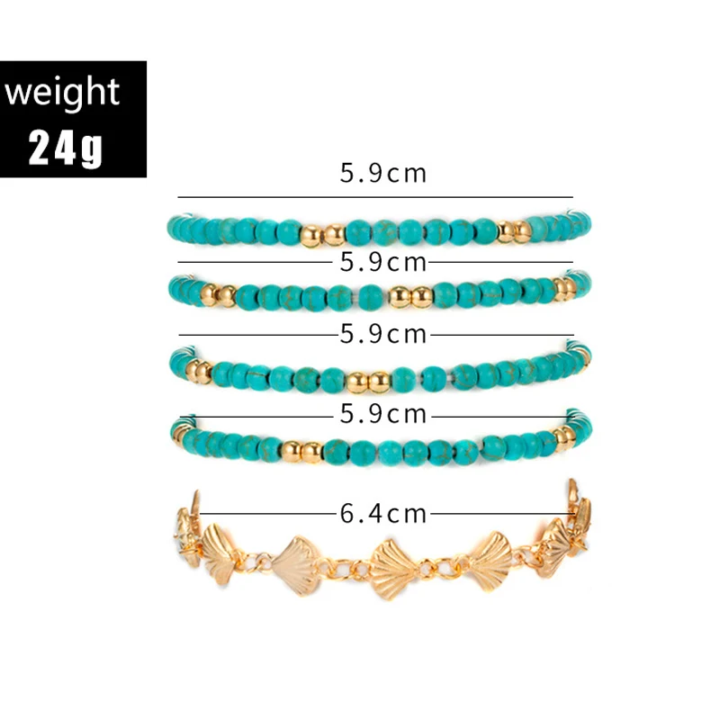 Новинка 5 шт./лот голубые бирюзовые бусины браслет на ногу золотистый цвет