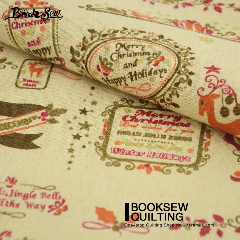Booksew хлопок белье Ткань Жир Квартал метр пэчворк Высокое качество украшения дома Вышивание бежевый Новогодние ёлки и лося ремесла