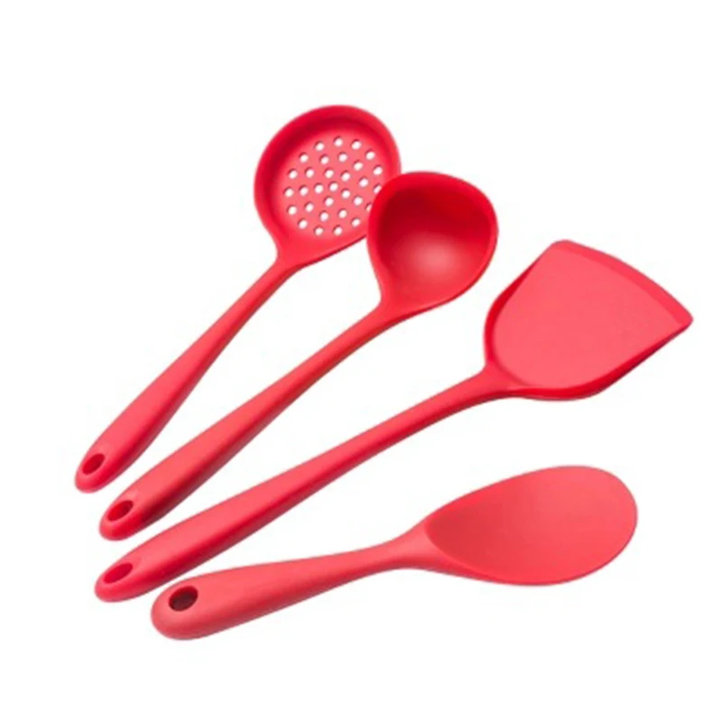 4pcs set red 4 или 10 шт./Партия набор силиконовой кухонной утвари антипригарные инструменты для приготовления пищи Тонг ложка сервер венчик ковш ситечко щелевой Тернер - Цвет: 4pcs set red