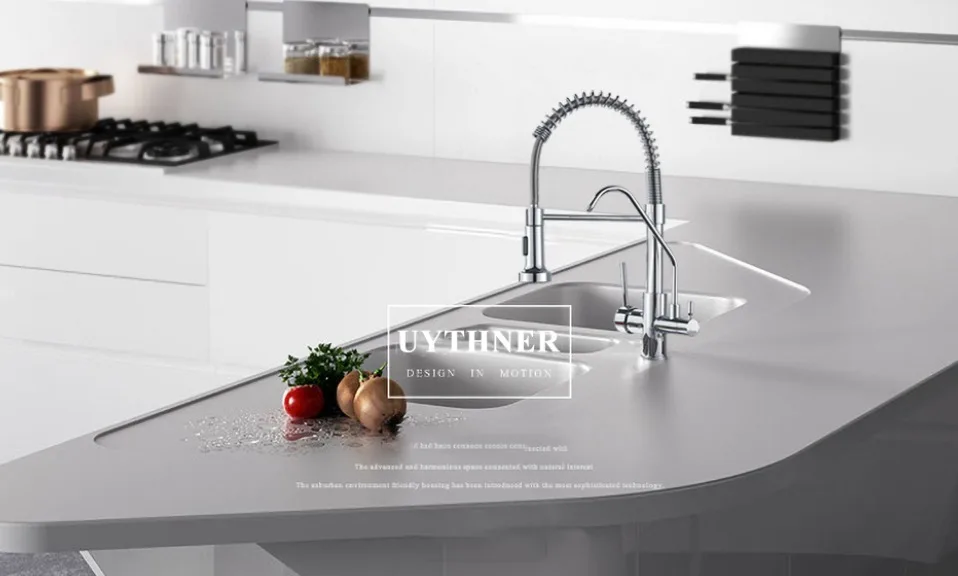 Хромированные краны с водяным фильтром, смесители для кухни, двойная ручка, смеситель на бортике, кран с поворотом на 360 градусов, функция очистки воды, кран