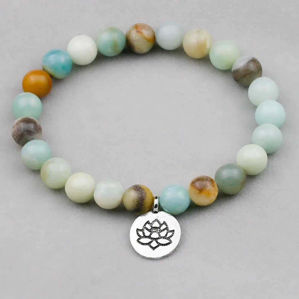 8 мм натуральные высококачественные бусы из камня амазонита с подвеской лотоса