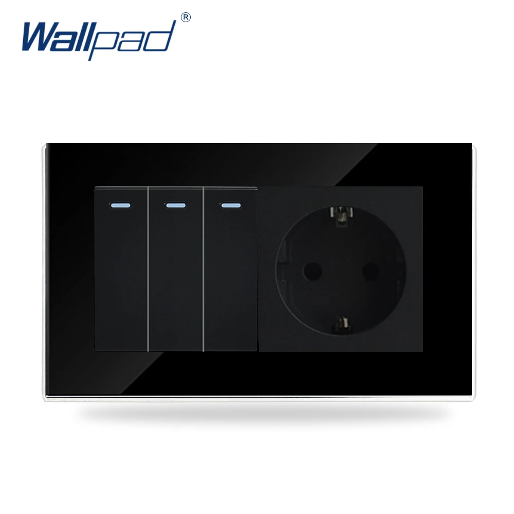 Wallpad черная Хрустальная стеклянная кнопка Заводская сертификация CE BS 3 х