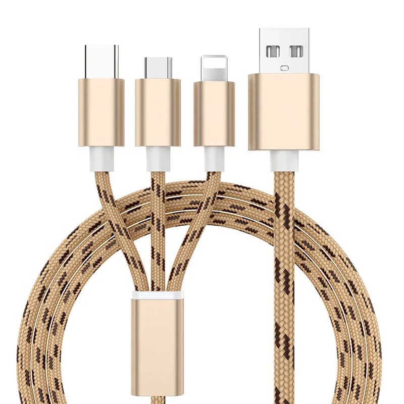 3 в 1 8Pin type C Micro USB кабель для iPhone 8X7 6 6S Plus iOS 10 9 8 samsung Nokia USB кабели для быстрой зарядки нейлоновый шнур