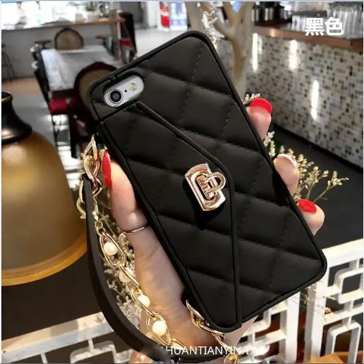 Чехол для iPhone XS MAX XR x 7 8 Plus, Роскошный кошелек, Женская сумочка, силиконовый чехол для iPhone 6 6s plus с жемчужной цепочкой - Цвет: 2