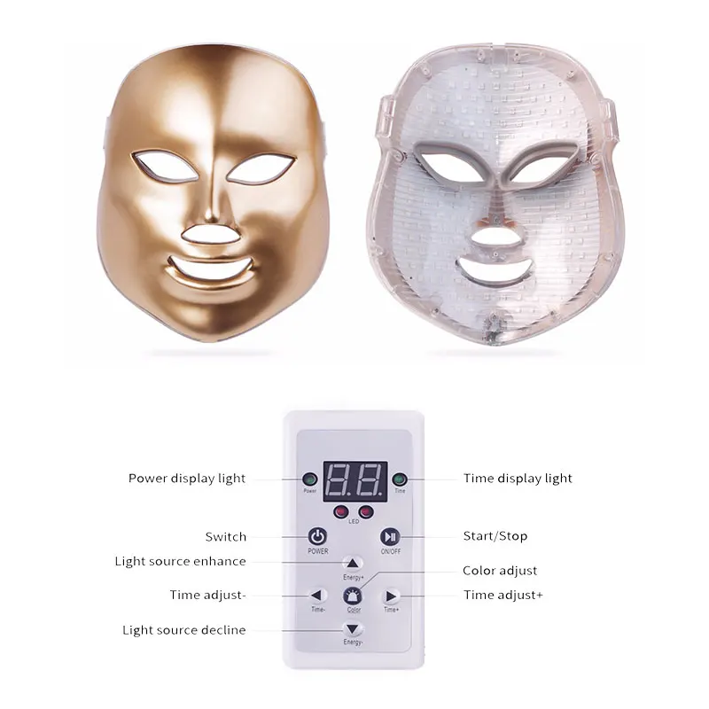 Золотая 7 цветов Светодиодная маска для красоты светодиодная лечения