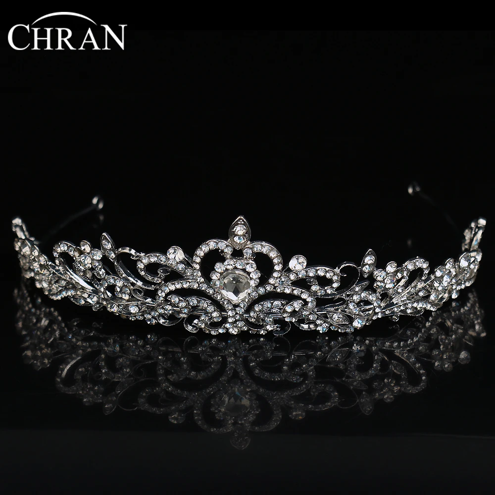CHRAN Heart Waterdrop Shaped Crown Wedding Hair Accessories Silver Color Crystal Bridal Tiaras Women Jewelry Queen Crowns | Украшения и