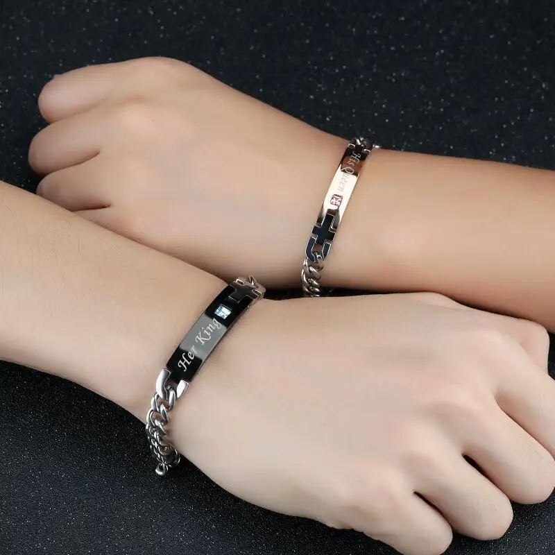 Titanium steel encrusted zircon men and women handchain fine student lovers' bracelest valentine's day gift | Украшения и
