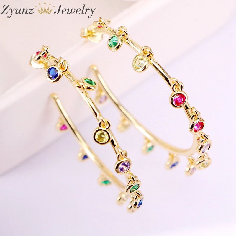 3 пары Золотые серьги в форме круга классические ювелирные CZ микро хрустальные