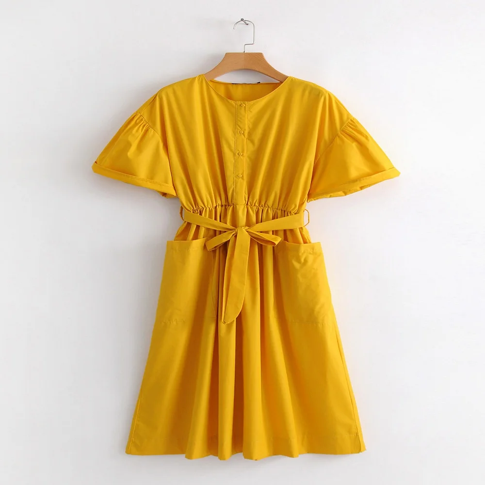 Модное однотонное платье с поясом и воротником для сада|collar dress|dress fashionfashion dress |