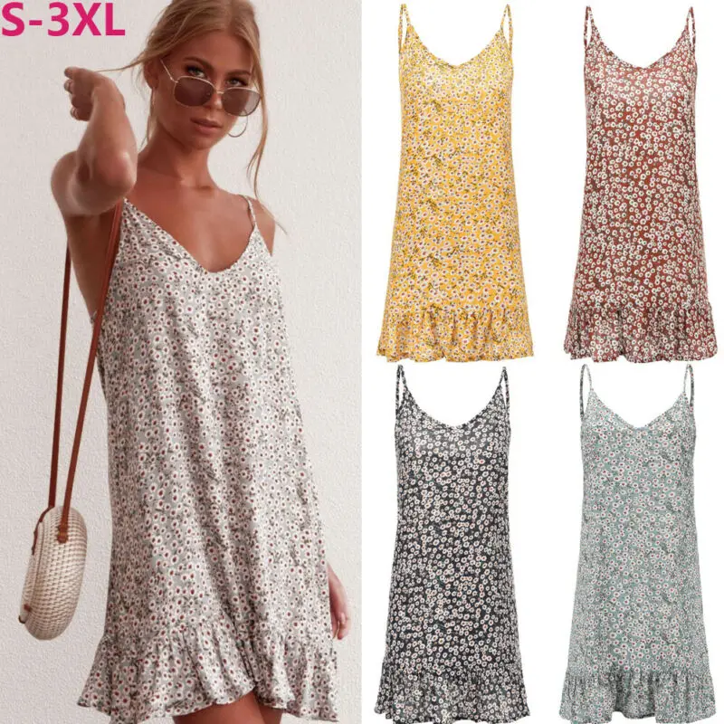 Новое Женское модное повседневное летнее платье без рукавов с v образным вырезом