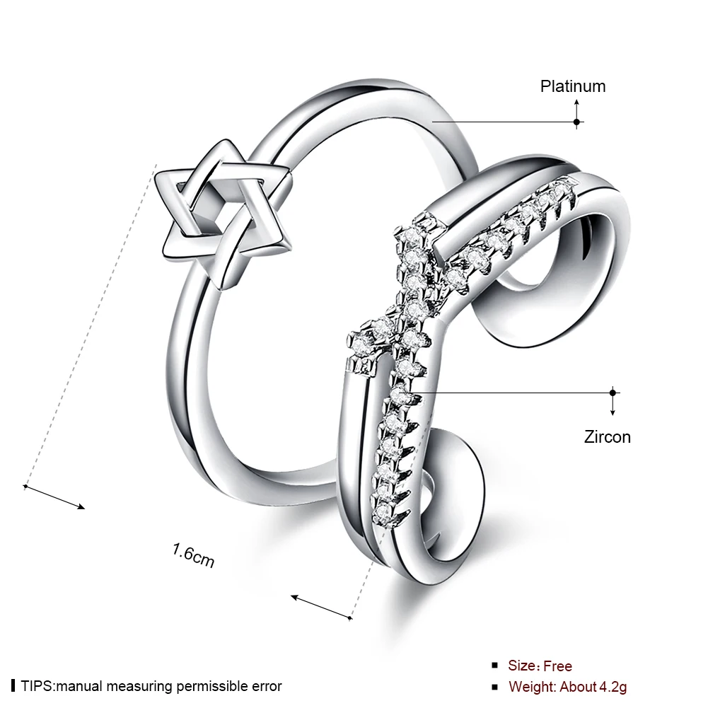 XU Classic Fashion Article Double Star Zircon Rings Opening Women's Popular Dazzling Jewelry Wholesale Sell Like Hot Cakes R894 |