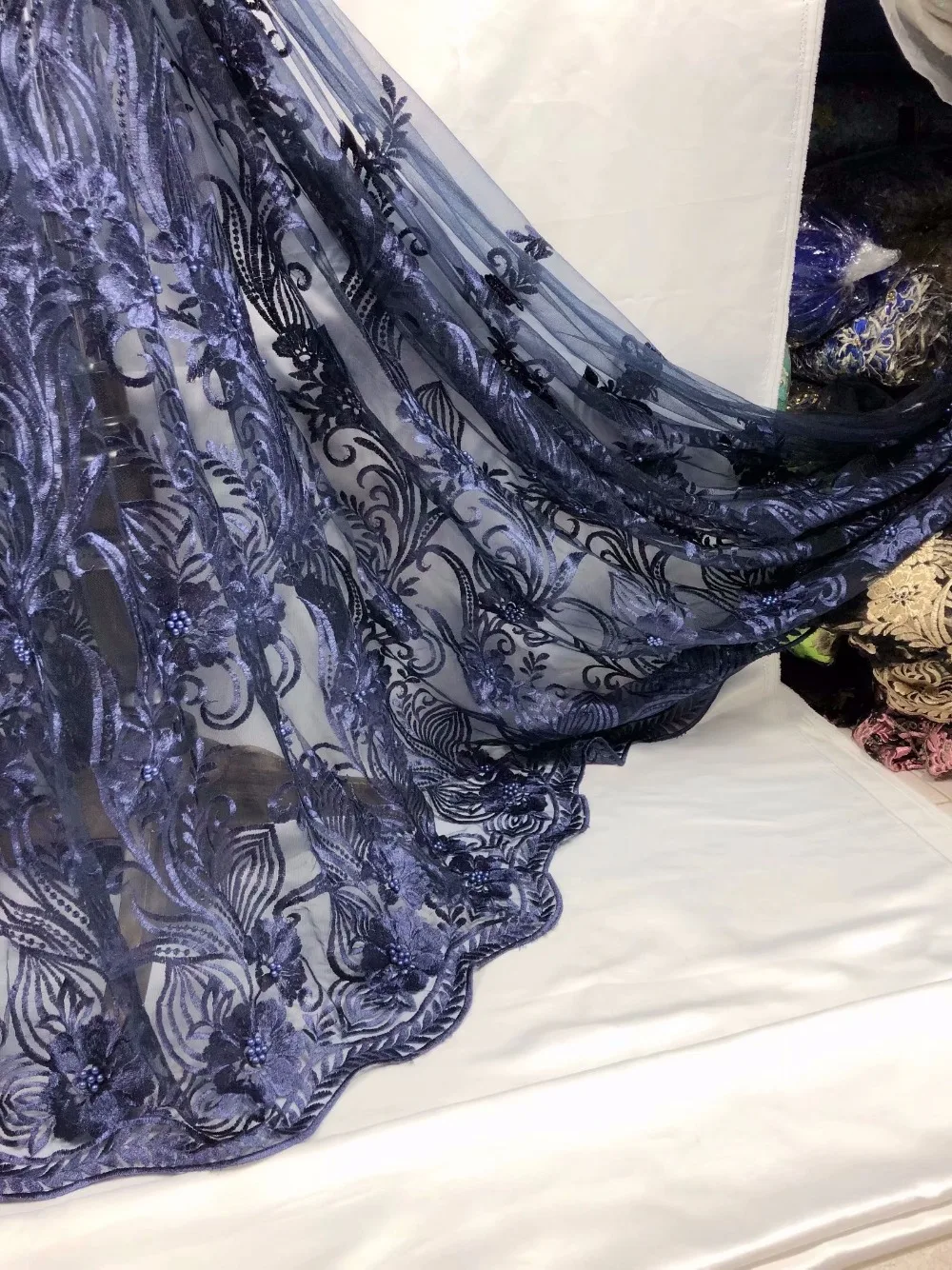 Последние 3d тюль кружева ткань высокого качества африканская с бусинами мода