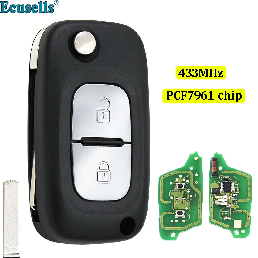 2 кнопки раскладной дистанционный ключ 433 МГц с чипом ID46 PCF7961 для Renault Clio Twingo Kangoo