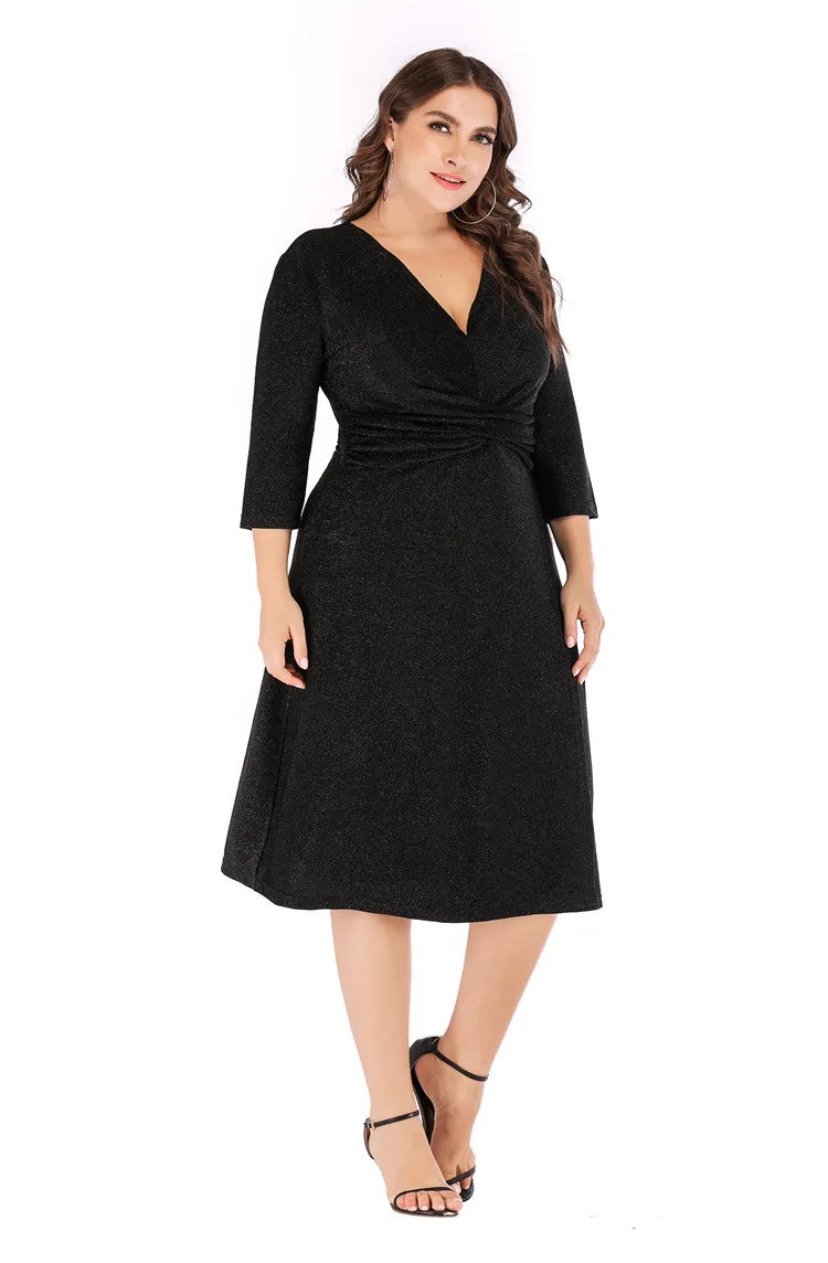 GIBSIE 6XL 5XL 4XL женские сексуальные элегантные вечерние платья миди 3/4 рукав v-образный вырез спереди Высокая талия платье Плюс Размер Женская одежда