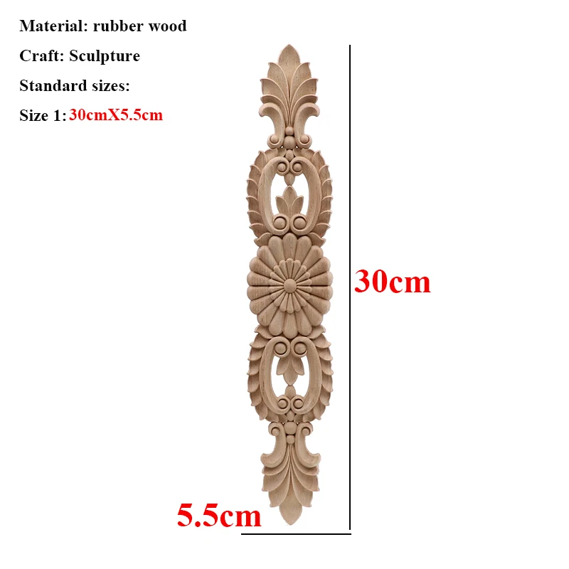30cmX5.5cm Неокрашенная древесина, дуб, резная волнистая Цветочная наклейка, угловая аппликация для декора мебели для дома, декоративная деревянная резная длинная аппликация - Цвет: 30cmX5.5cm