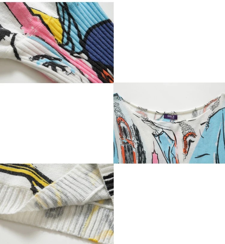 

2018 Women face Casual Thin Slash Neck Loose Splash Abstract painting tops Batwing Sleeve Big Size Sweater