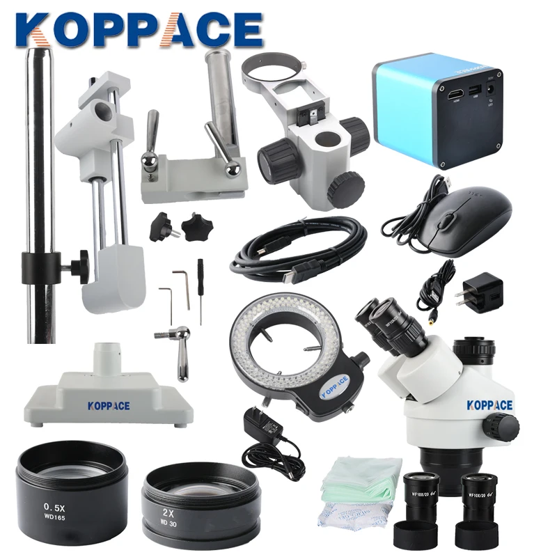 KOPPACE 3.5X-90X, камера с автофокусом, HDMI HD Автофокус промышленный микроскоп, включает в себя 0.5X и 2.0X Барлоу объектив