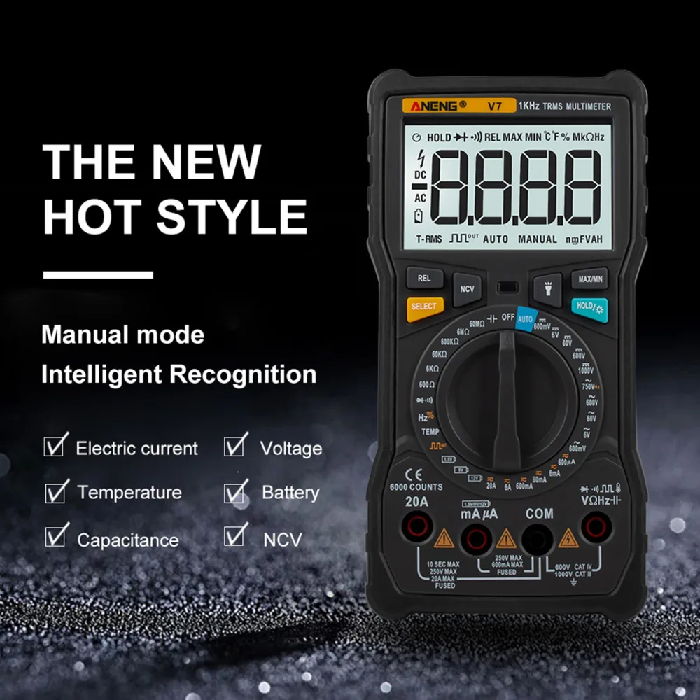 

ANENG V7 6000 Counts TRUE RMS Digital Multimeter Square Wave Output Current Voltage Resistance Power Capacitance Tester