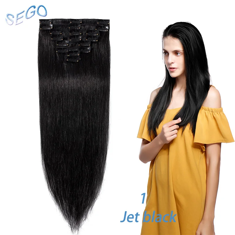 #1 SEGO 1"-24" 70 г-120 г двойной вытяжки с зажимом в Пряди человеческих волос для наращивания не Реми 8 шт./компл. натуральные волосы#1# 1B#2#4#6#24#60#613 - Цвет: #1