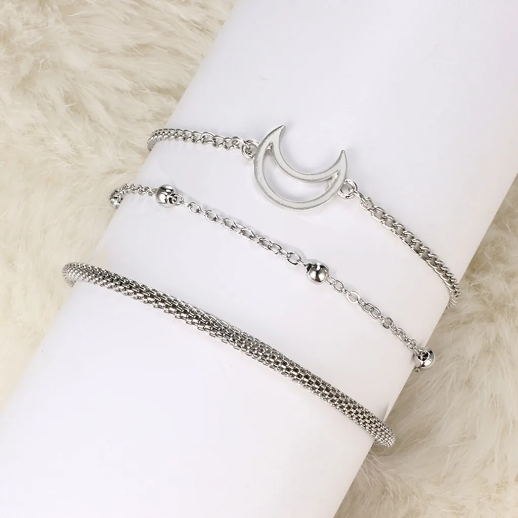 Модный Серебряный Простой полый полумесяц из бисера Женский Комбинированный