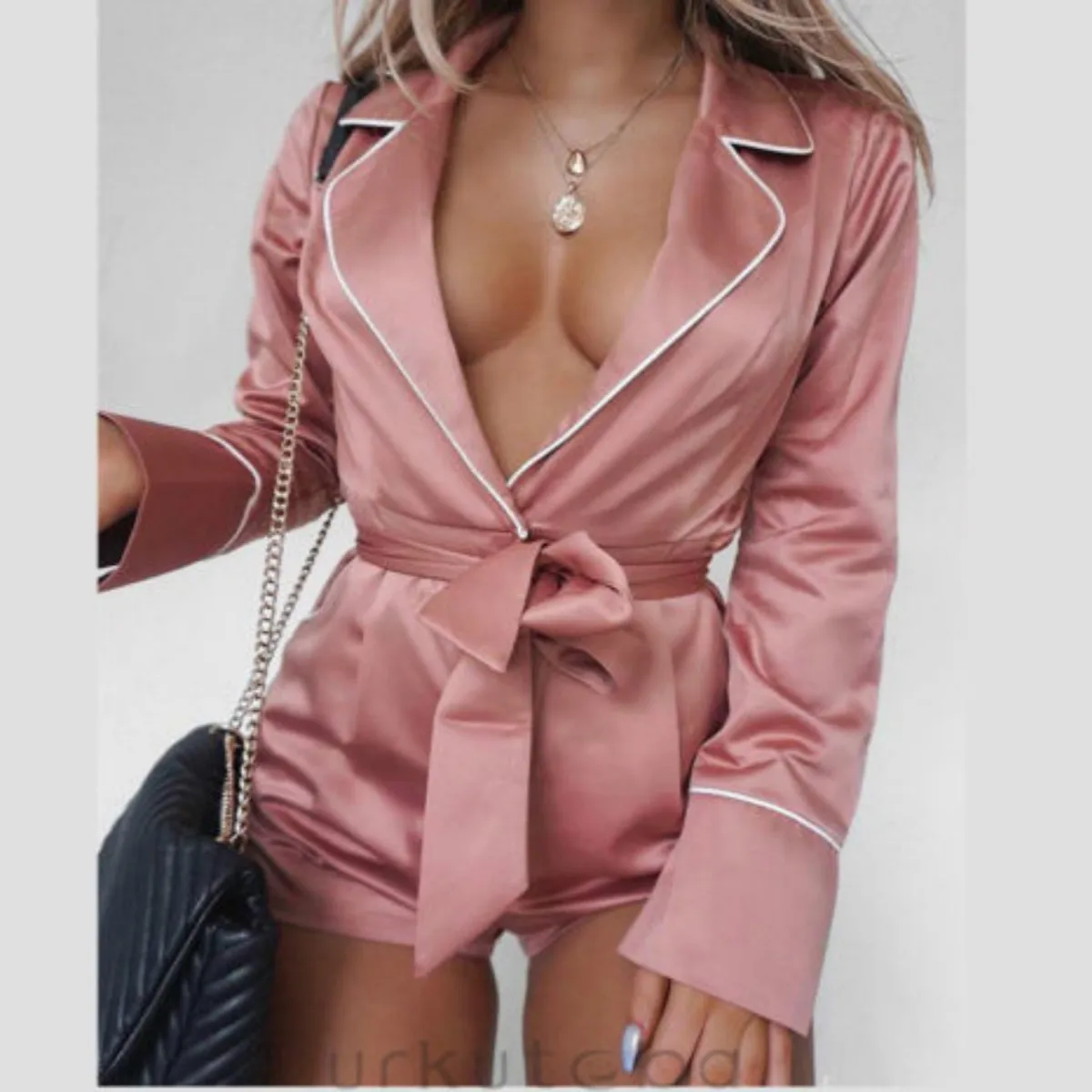 Комбинезон Дамы Глубокий V с длинным рукавом Твердые Пояса Playsuit Повседневное вечерние комбинезон Ползунки Клубная одежда