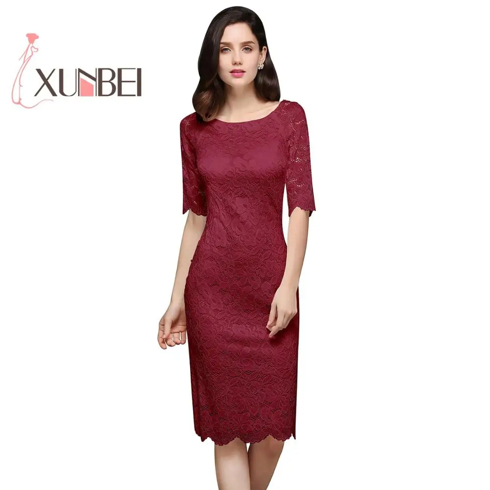 Robe De Soiree, платье русалки, черное, короткое, кружевное, вечернее платье, половина рукава, платье для матери невесты, вечерние платья - Цвет: burgundy