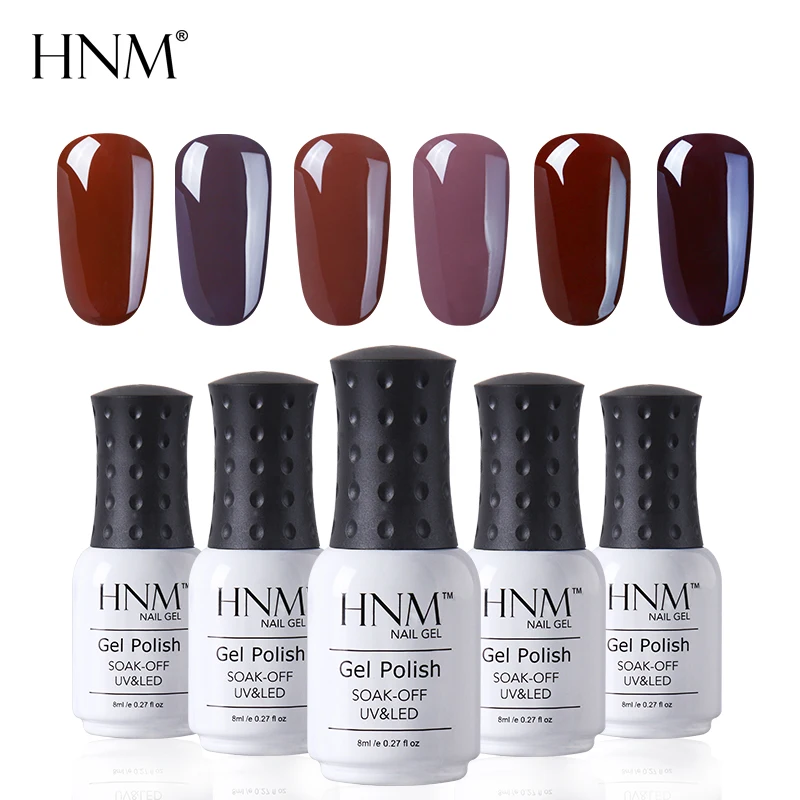 HNM 8 мл УФ-гель для ногтей зима кофе коричневый 12 цветов светодиодный светильник геллак основа для ногтей Топ праймер Гель-лак штамповка лаковый лак